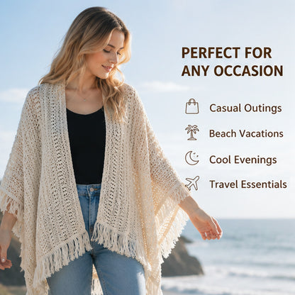 Handmade Beige Fringed Shawl