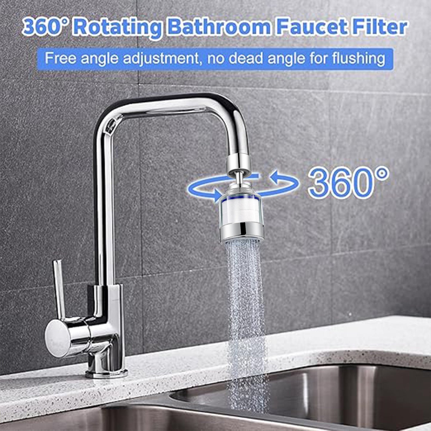 Universal 360 ° Rotating Filter Faucet,  Removes Chlorine Fluoride Heavy Metals Hard Water