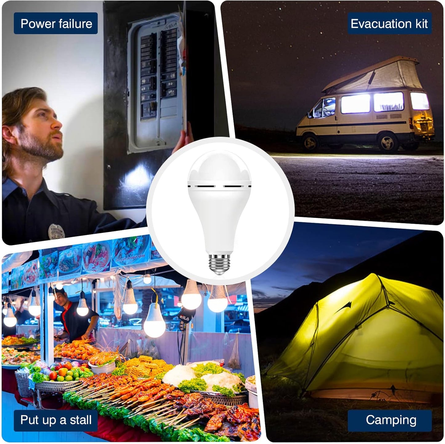 2Pcs/set Rechargeable Light Bulbs Battery Operated Powered Backup
