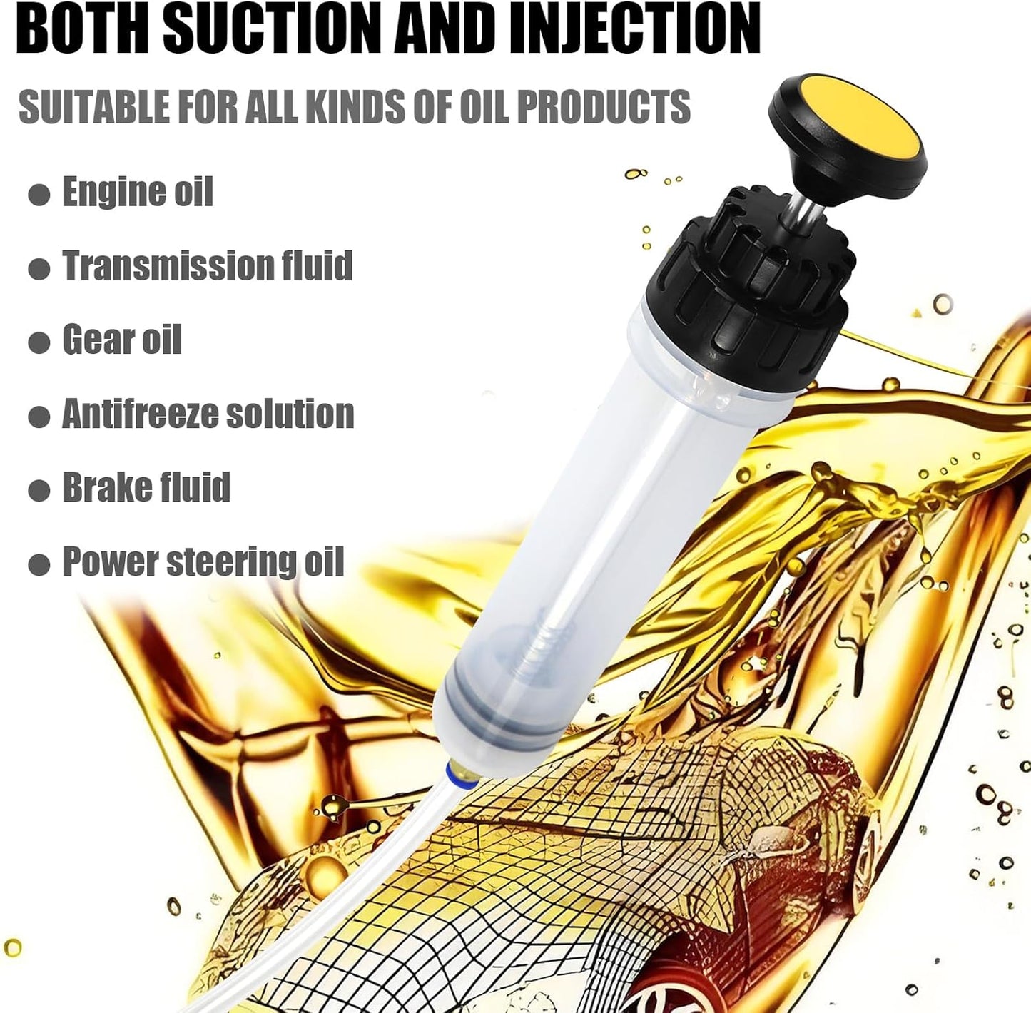 200cc Fluid Transfer Pump - Oil Extractor Pump for Oil Change, Oil Syringe, Manual Oil Extraction and Filling Pump with Two Hoses, for Automotive, Motorcycle & Equipment Maintenance