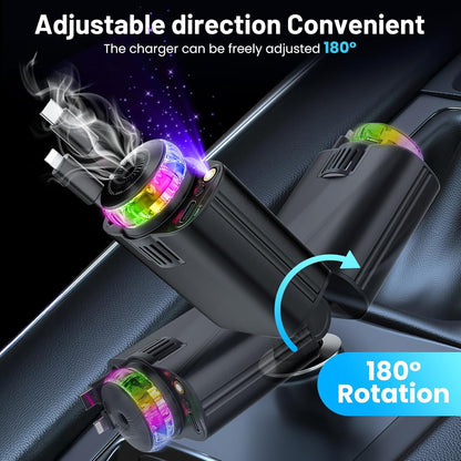 Retractable Car Charger with Aromatherapy and Starlight, Fast Charging Compatible with iPhone Android