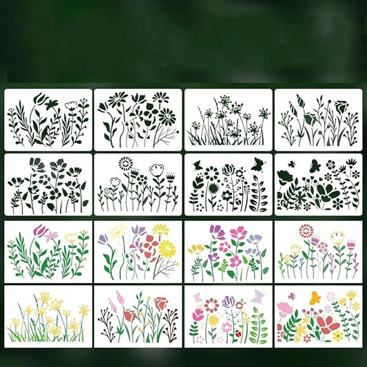 8pcs B5 Reusable Plants & Flowers Stencils for Painting on Wood, Walls for Crafts, DIY Art Projects