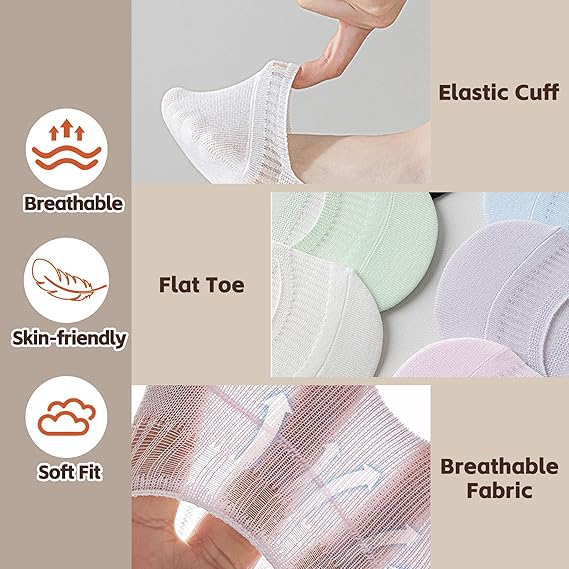 6 Pairs Thin No Show Socks Women Low Cut Invisible Liner Socks