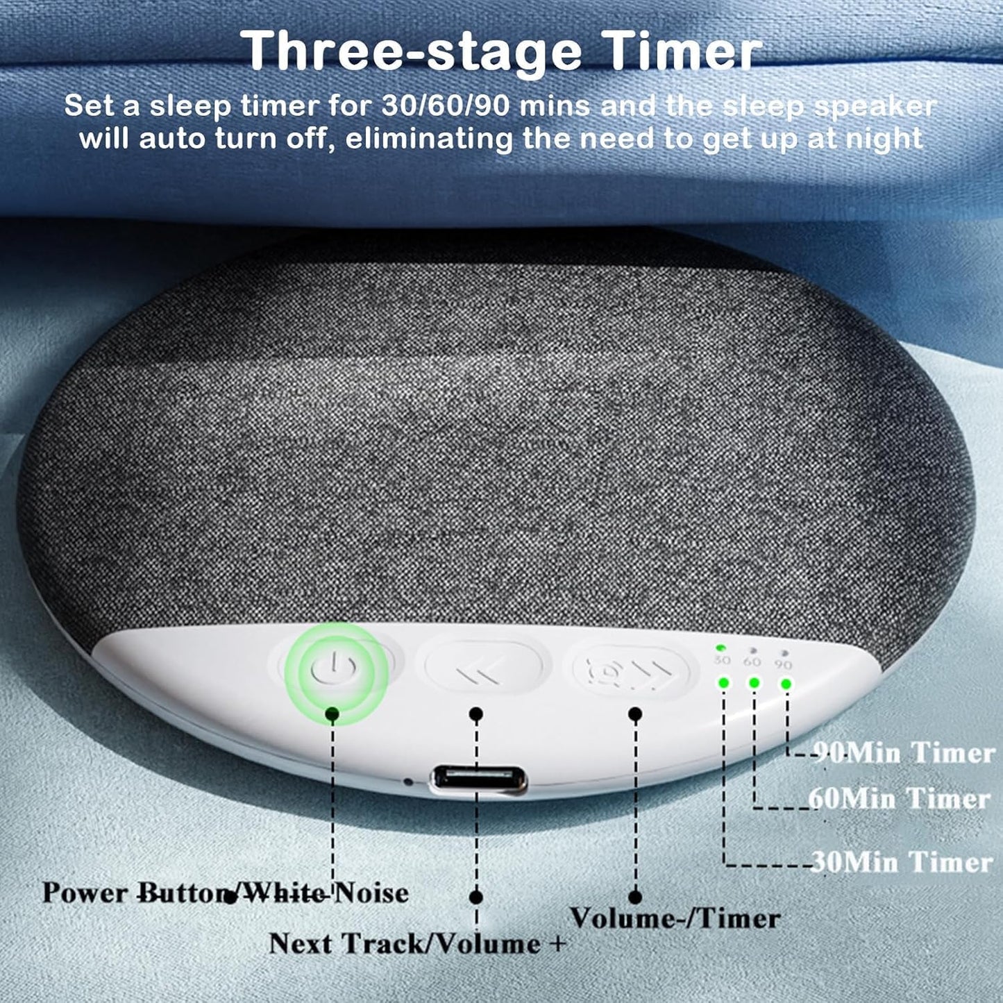 Under Pillow Speaker for Sleeping with White Noise Timer - Mini Bone Conduction Sleep Aid with Stereo Bass