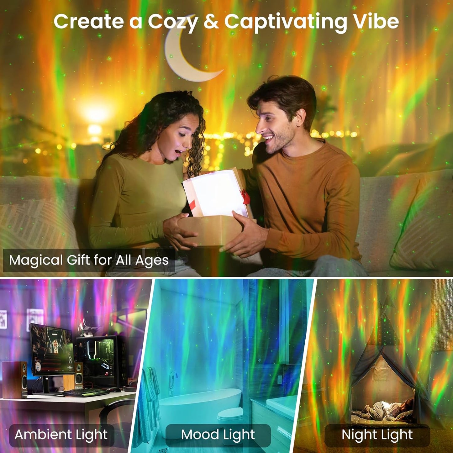 UFO Spaceship Projection Starry Sky Lamp with Bluetooth Speaker LED Lights Bedroom RGB Aurora Moon Lamp