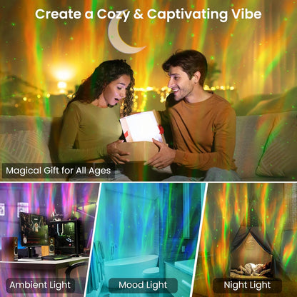 UFO Spaceship Projection Starry Sky Lamp with Bluetooth Speaker LED Lights Bedroom RGB Aurora Moon Lamp
