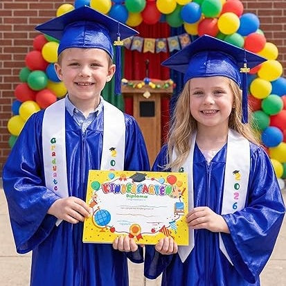 Kindergarten Graduation Cap Gown Stole Package with 2026 Tassel, Certificate