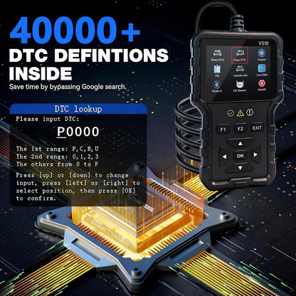 V510 OBD2 Scanner Diagnostic Tool - Code Reader, Reset Function, Data Stream