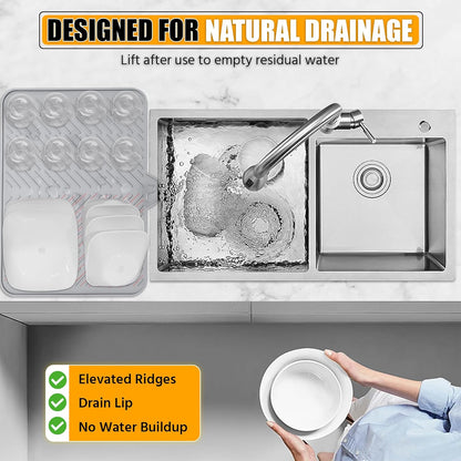 Silicone Dish Drying Mat with Built-in Drain Lip - Tray Protects Surfaces Prevents Water Build Up