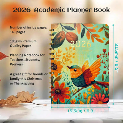 2026 A5 Planner (140 Pages) Lined Spiral Notebook, Hard & Waterproof Cover, Daily/Monthly/Yearly Organizer