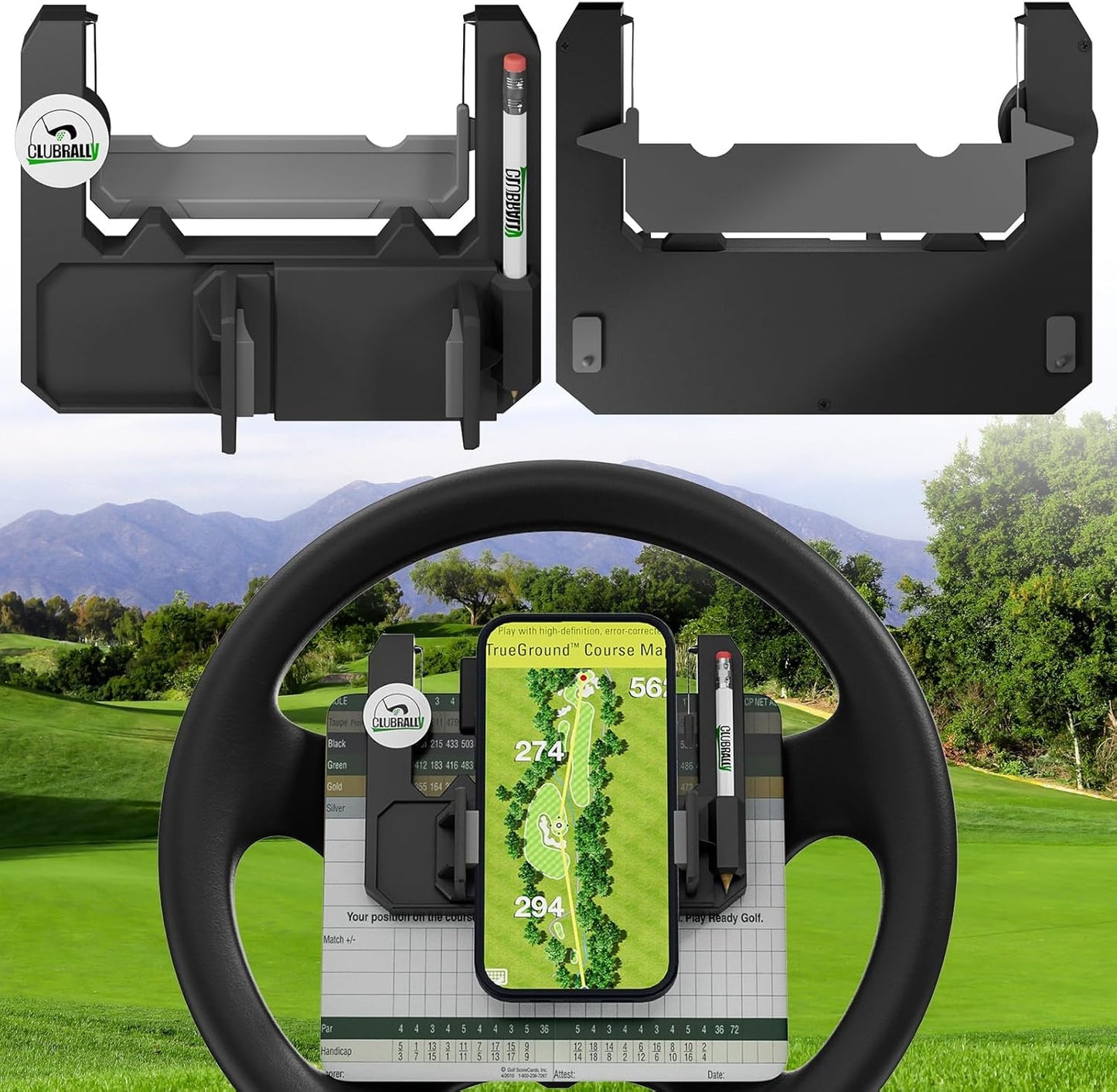 Golf Cart Steering Wheel Phone Mount Flip-Up Cell Phone Holder