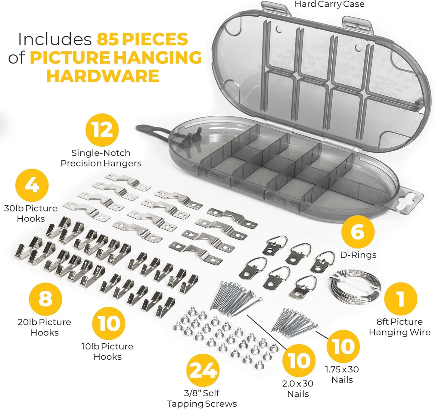 All-in-One Picture Hanging Kit - Picture Leveling and Hanging Tool with 85-Piece Hanging Essentials