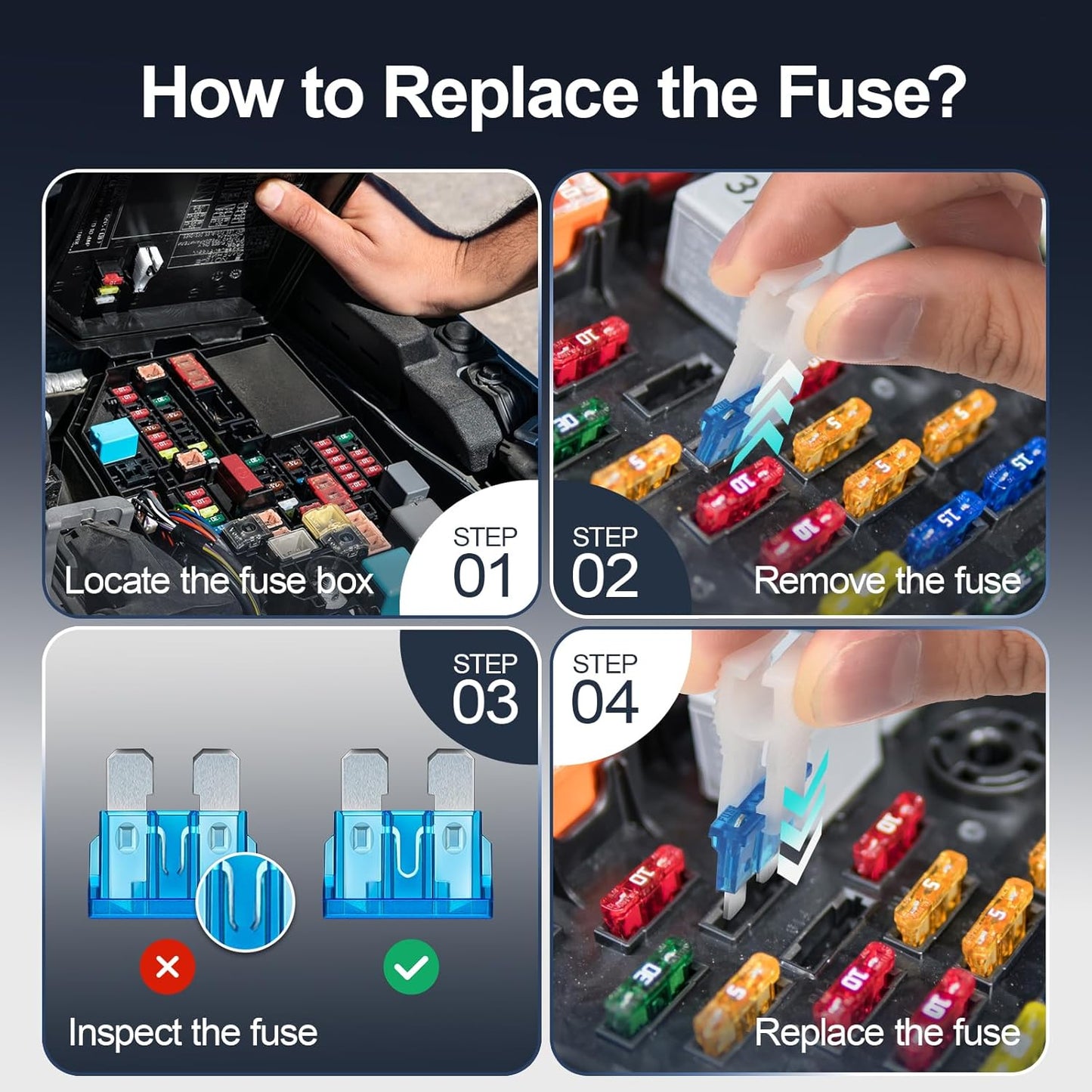 300Pcs Car Fuse Assortment Kit, 160 Mini Fuses Automotive + 90 Standard Auto Fuses + 50 Micro + Puller