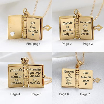 Mi Pequeña Estrella Book Necklace For Daughter Spanish My Little Star Stainless Steel Engravable Adjustable Pendant Gift