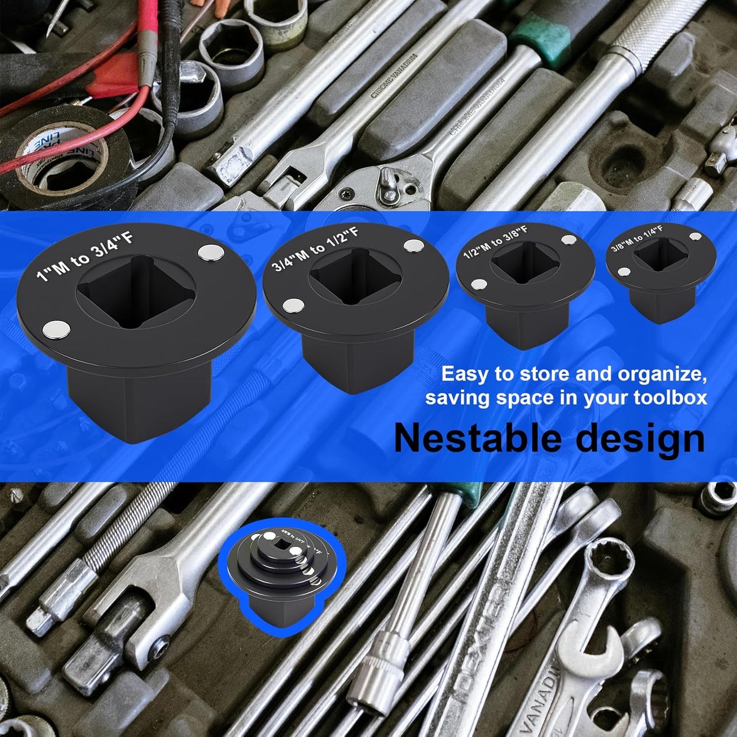 Low Profile Impact Socket Adapter Set, Drive Ratchet Adapter Set