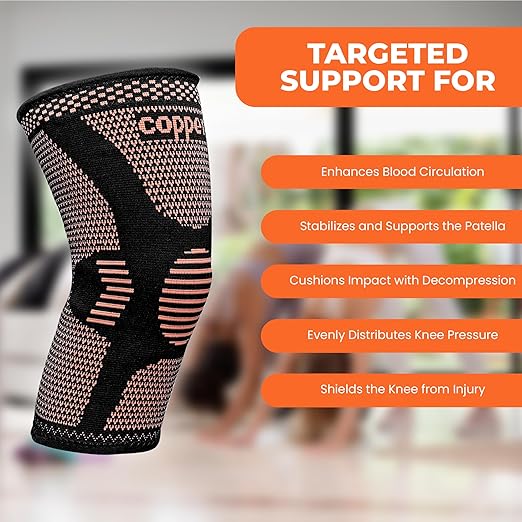 2 Pack Copper Knee Braces for Women and Men, Knee Compression Sleeve for Knee Pain, Arthritis