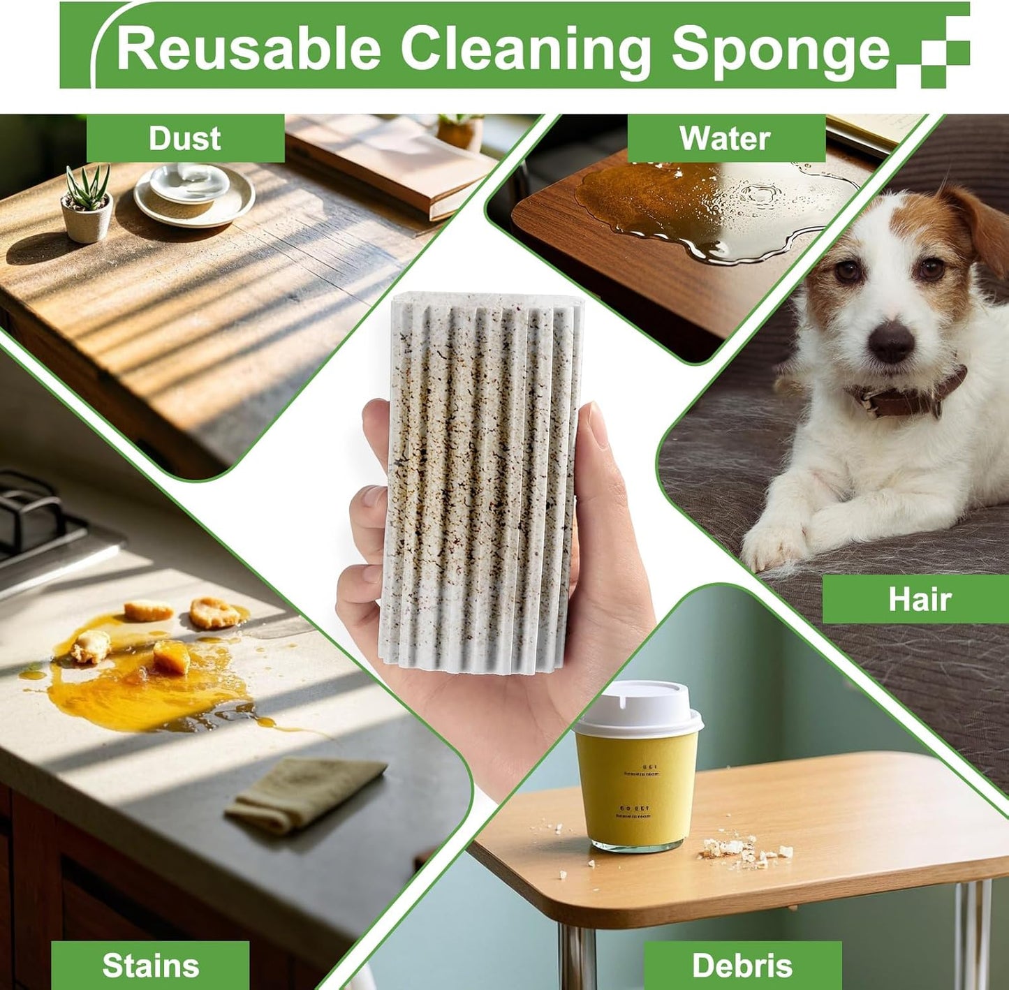 4-Pack Reusable Damp Clean Duster Sponge with Ridges