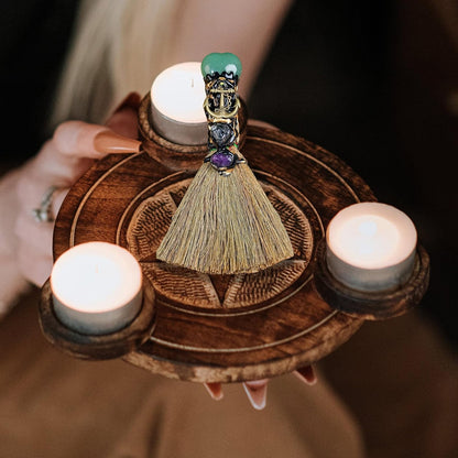 Natural Green Aventurine Magic Broom HandmadeWitch Broom Reiki Healing Crystal