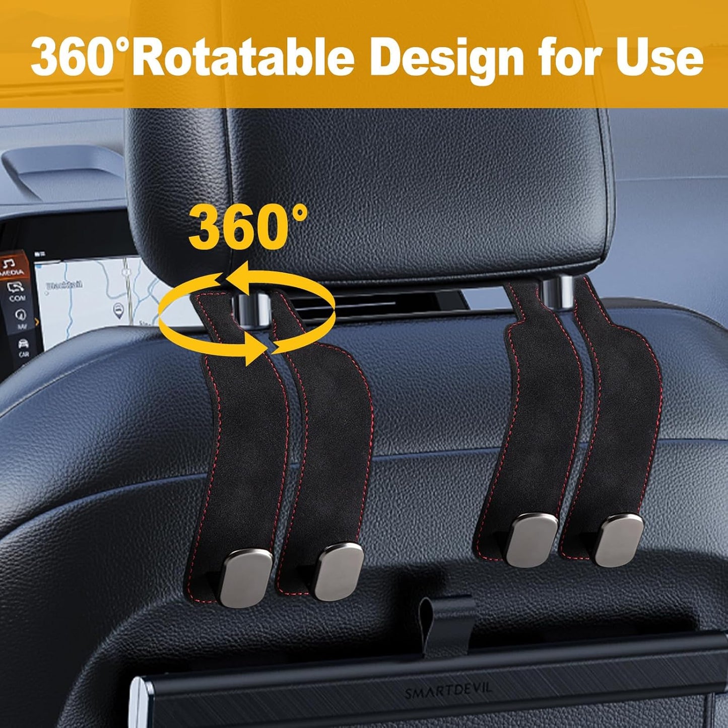 2 Pack Car Headrest Hooks - Premium Leather Seat Holder for Purses and Bags