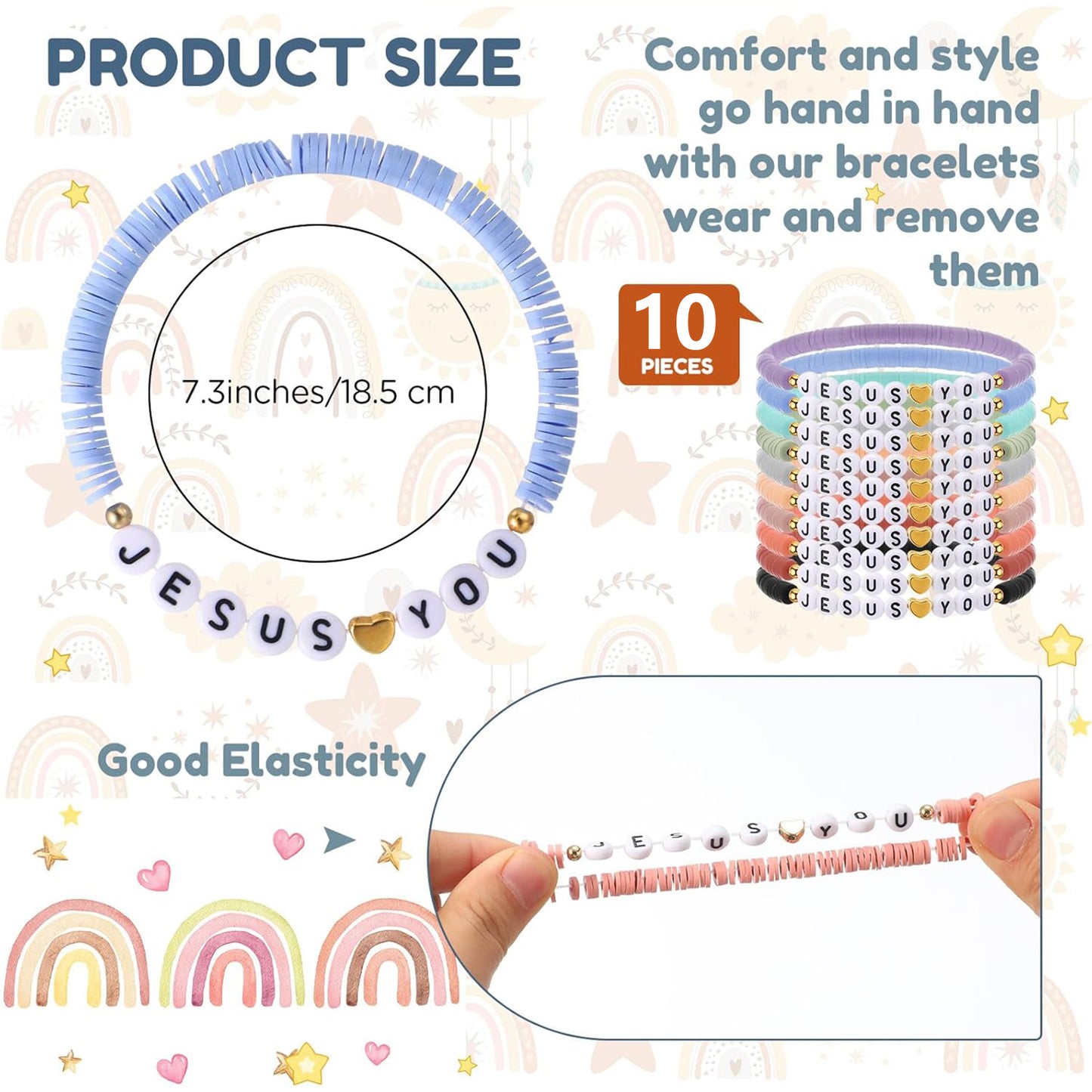 10Pcs/set Jesus Loves You Bracelets Friendship Bracelets