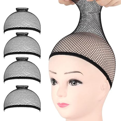 4PCS Black Mesh Wig Cap Net, Open End Hair Mesh Net Wig Caps, Liner Weaving Caps
