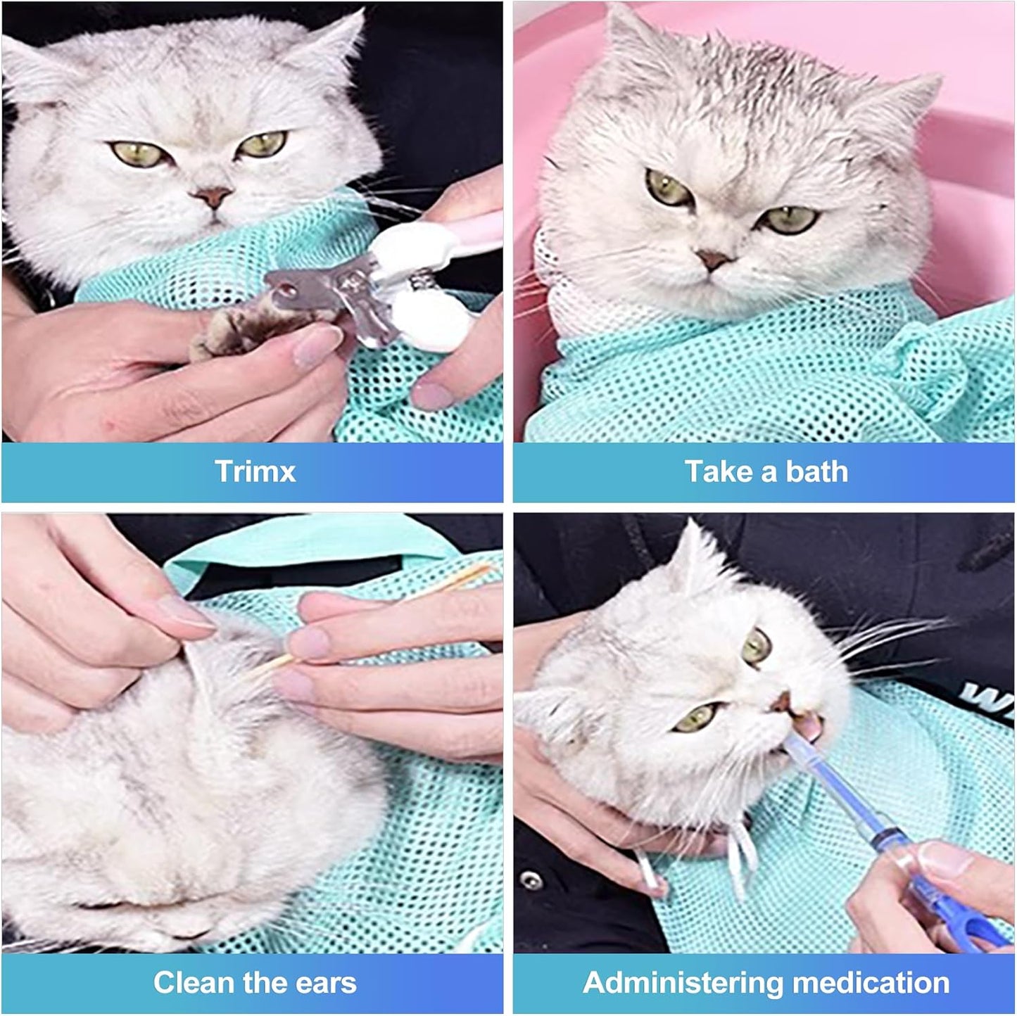 Multifunctional Grooming Bathing Adjustable Cat Shower Net Bags