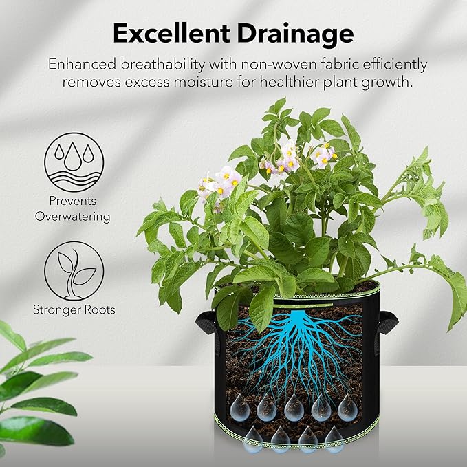 4Pcs 5 Gallon Fabric Plant Bag，Planter Bags with Handles - Heavy Duty Grow Pots Nonwoven Garden Bag
