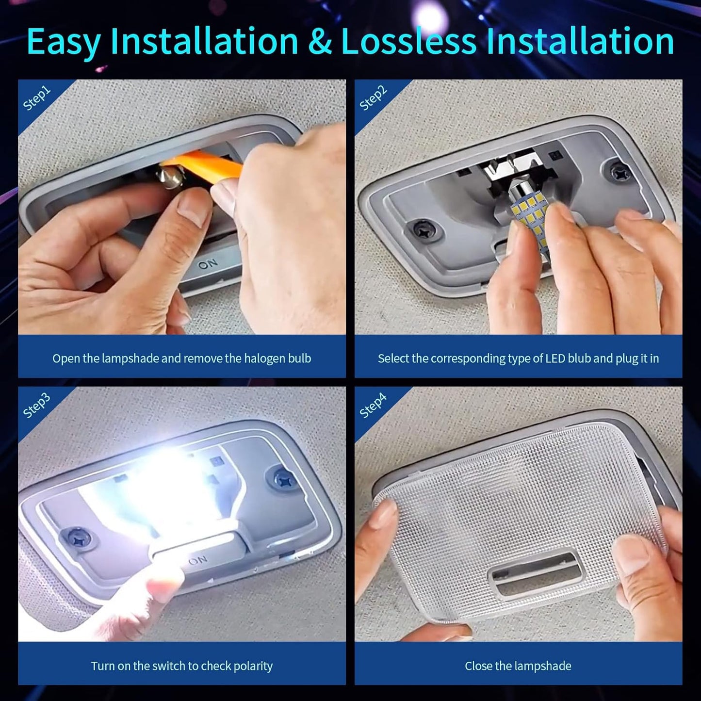 42 Pcs Interior Car Lights, Super Bright White Dome Map Tail Cab Lights Bulb Kit Set