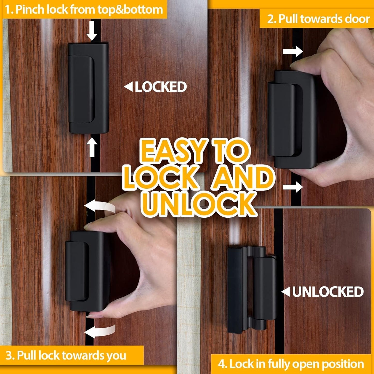Home Security Door Reinforcement Lock for Kids Safety Withstand 800 lbs for Inward Swinging Inside Door