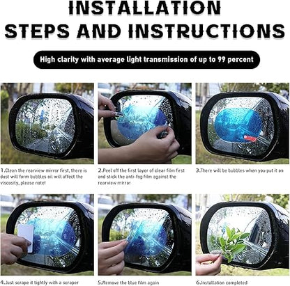 4 PCS Car Rearview Mirror Film, Waterproof Mirror Films Include Two Sizes