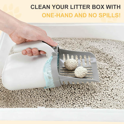 Pooper Scooper for Cat, Cat Litter Scoop with Bags, Integrated Detachable Deep Shovel Holder