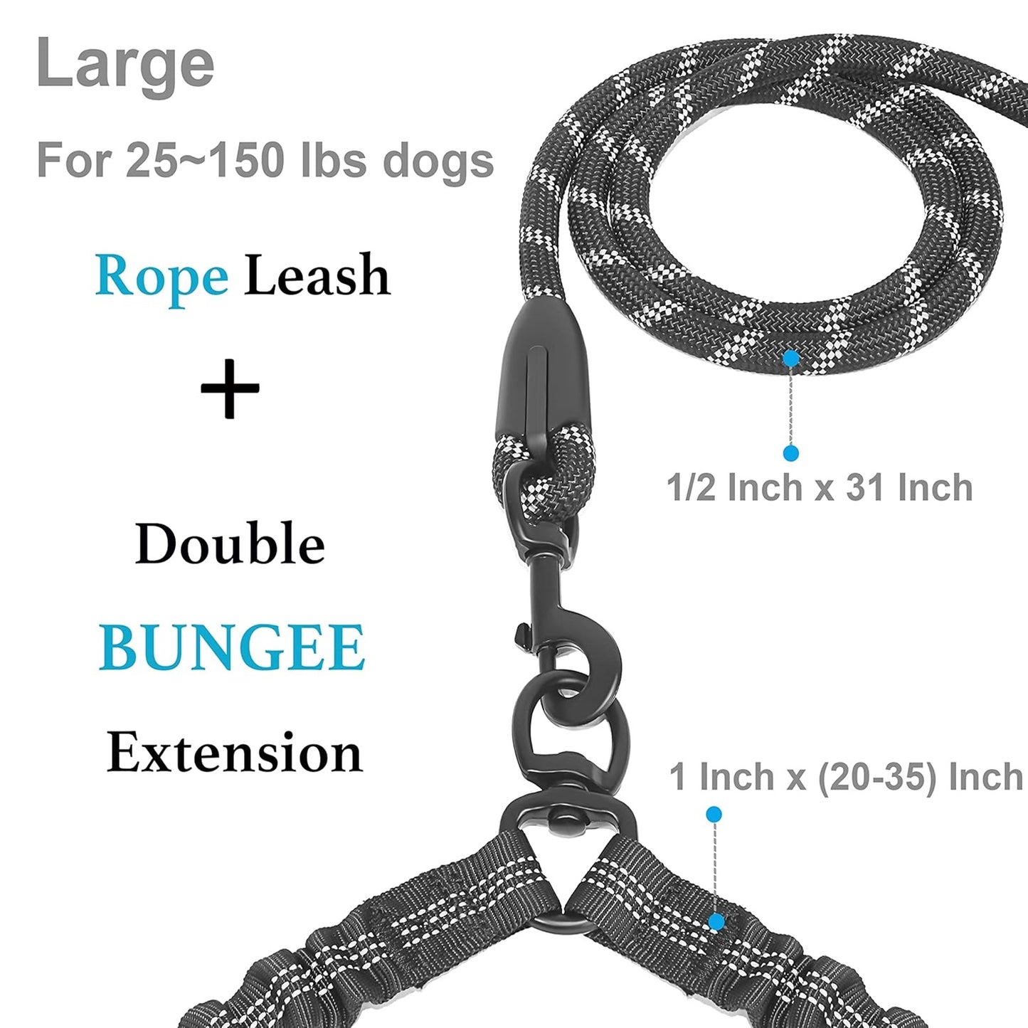 Dual Dog Leash - 360° Swivel, No Tangle Walking Leash with Shock Absorbing Bungee for Two Dogs