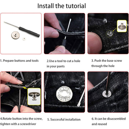 20 Pcs 17mm No-Sew Nailless Removable Metal Jeans Buttons With Thread Rivets and Screwdriver