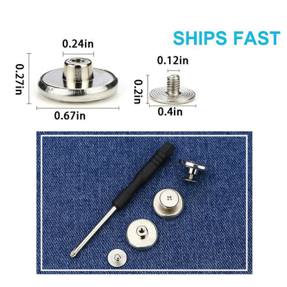 20 Pcs 17mm No-Sew Nailless Removable Metal Jeans Buttons With Thread Rivets and Screwdriver