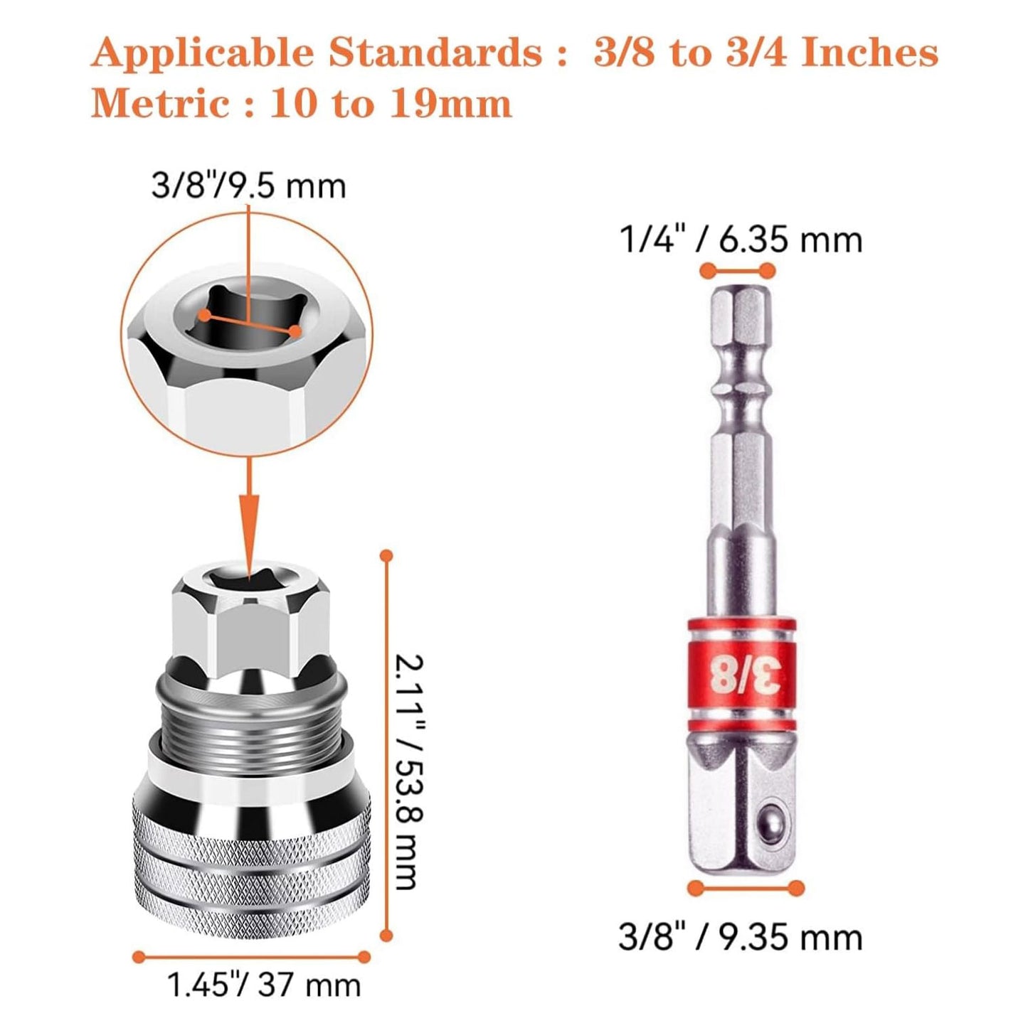 Universal Adjustable Socket Wrench with Adapter for 3/8" Drive Ratchet Torque Wrench and Power Drill