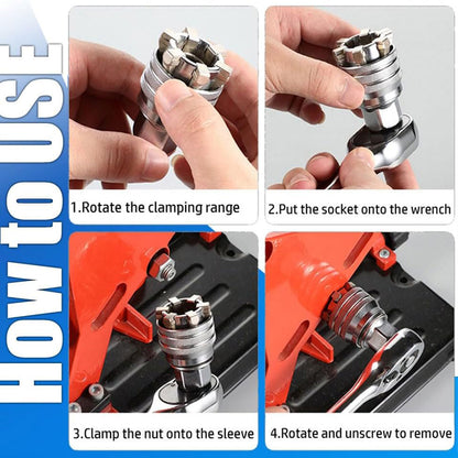 Universal Adjustable Socket Wrench with Adapter for 3/8" Drive Ratchet Torque Wrench and Power Drill