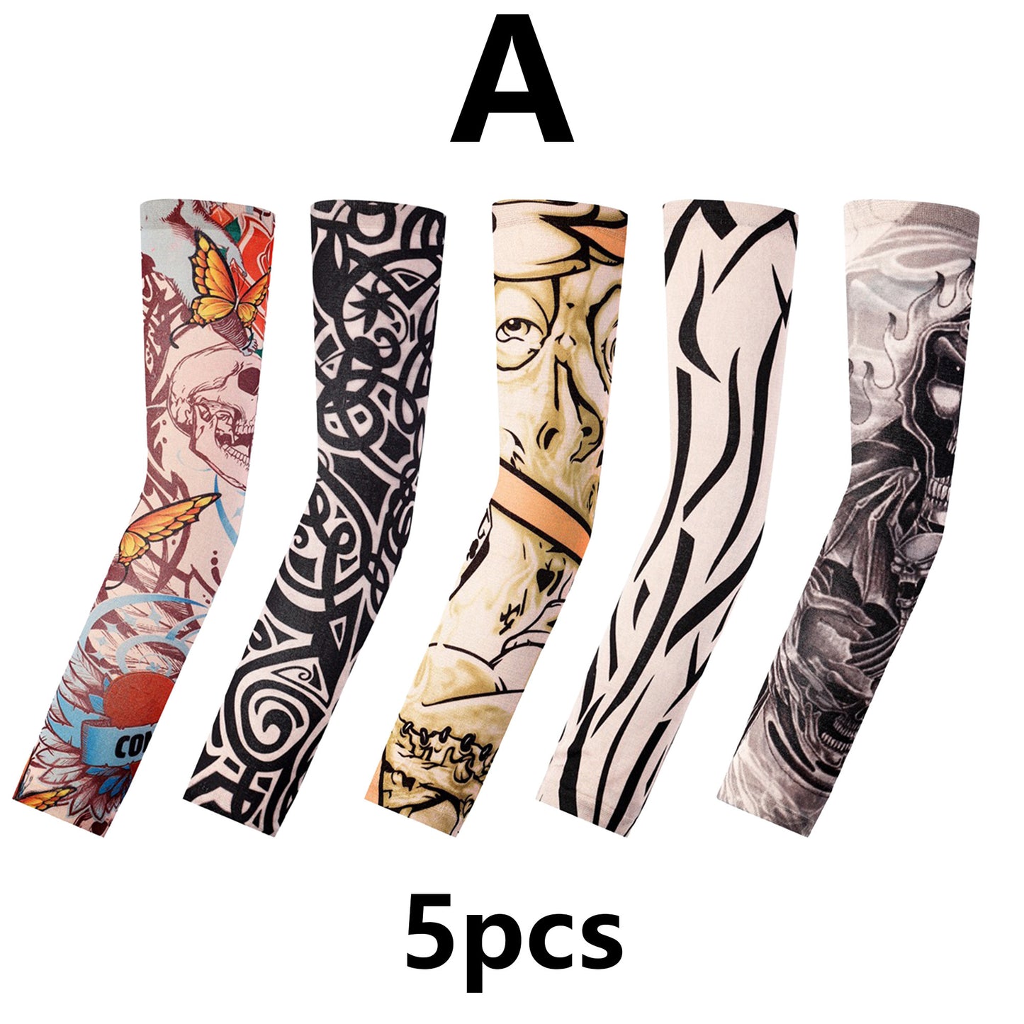 5PCS Fake Temporary Tattoo Sleeves Slip on Arm Sunscreen Body Art Arm Stockings