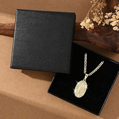 Guadalupe Virgin Mary Oval Zircon Inlay Pendant Necklace for Women Men
