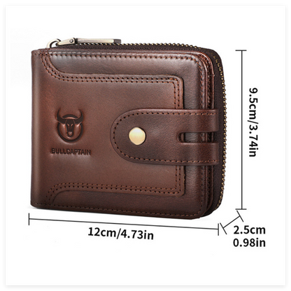 Men's Genuine Leather Multifunctional Short Zip Wallet