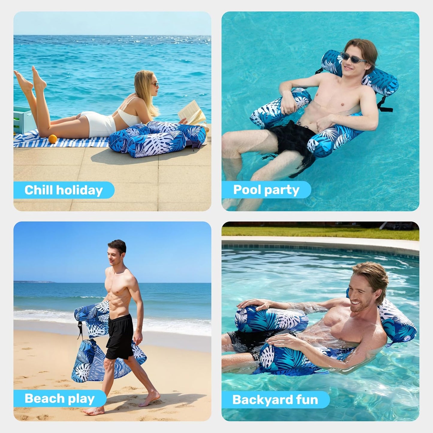 Inflatable Pool Floats Adult Water Hammock - Multi-Purpose Lounge Chair Saddle