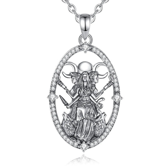 Hecate Necklace for Men Women Hekate Triple Moon Goddess Jewelry