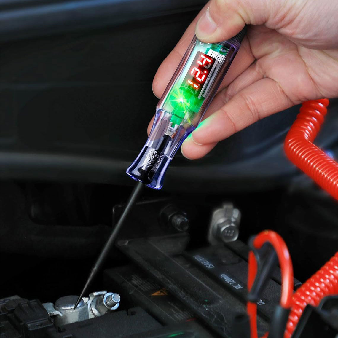 Test Light Automotive 3-120V Digital LED Circuit Tester with Voltage Display, Extended Spring Wire & Probe for Car RV Fuse Check