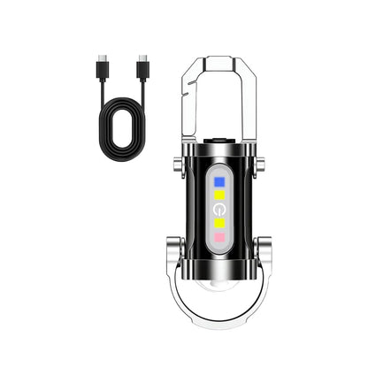 Mini Pocket Portable Rechargeable Keychain Flashlight with 7 Modes & COB Work Light, Splashproof Bright LED Light