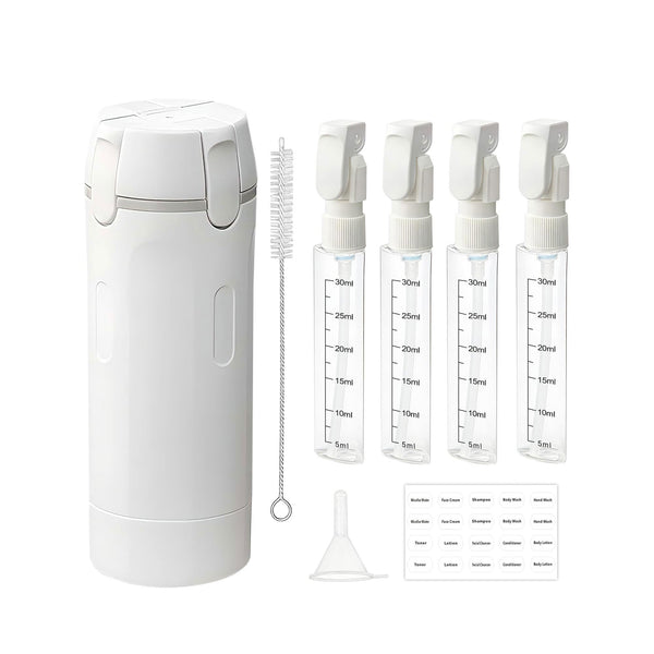 4 in 1 No Spill Space Saving Compact Refillable Travel Dispenser Bottles
