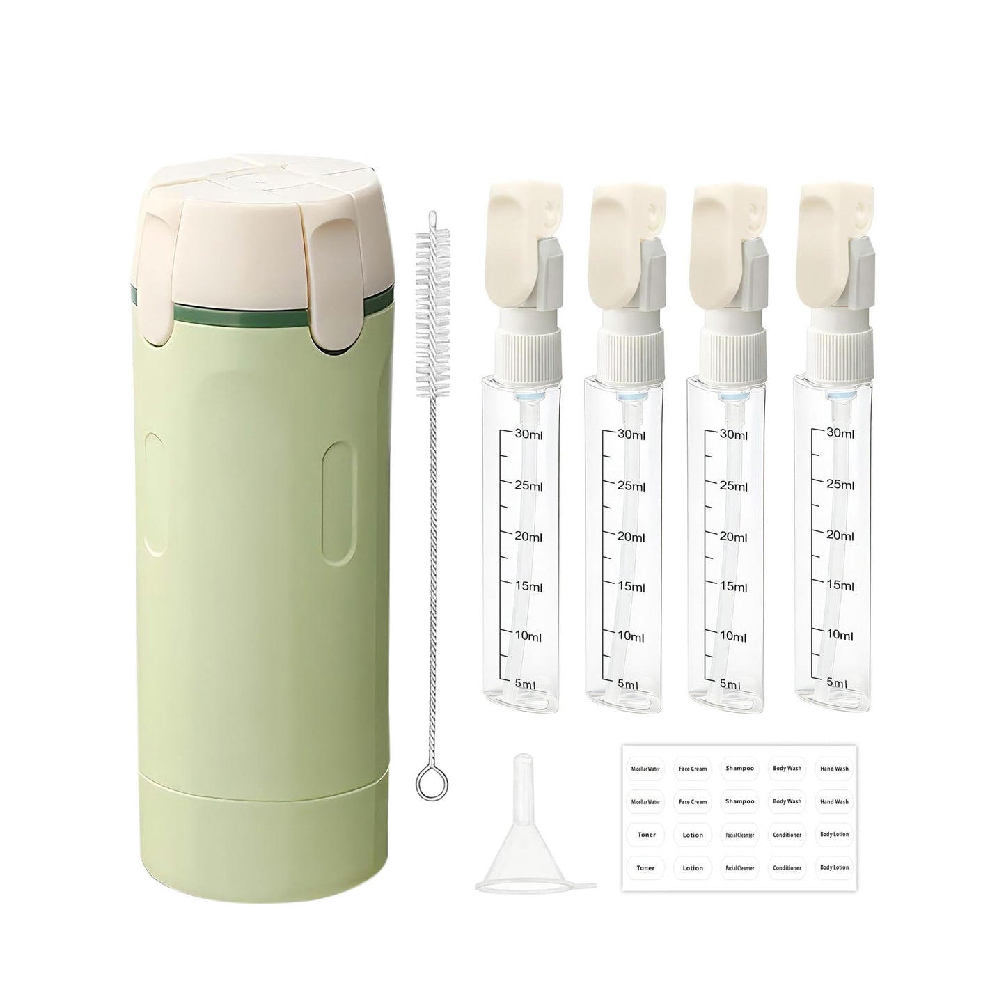 4 in 1 No Spill Space Saving Compact Refillable Travel Dispenser Bottles