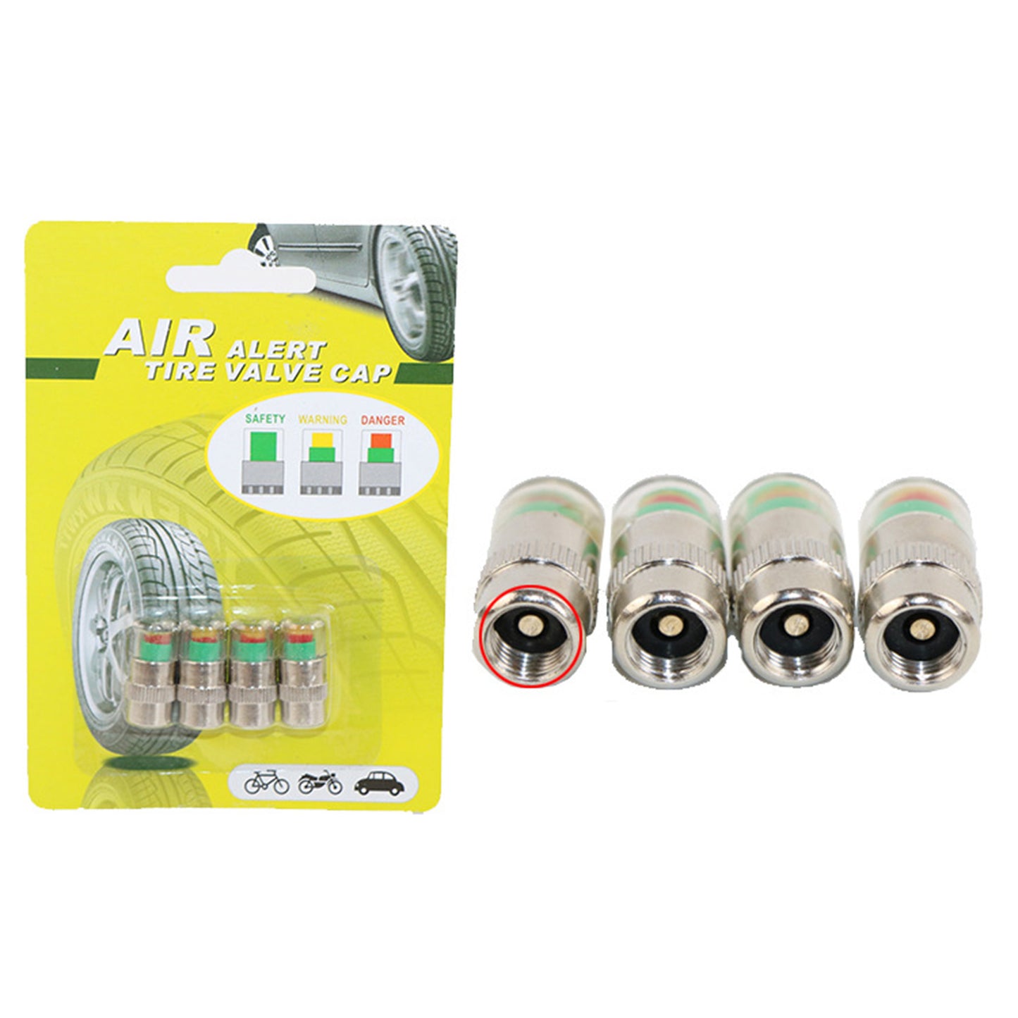 4 Pcs Tire Pressure Monitor Valve Caps: Visual Sensor Indicator Dust Covers