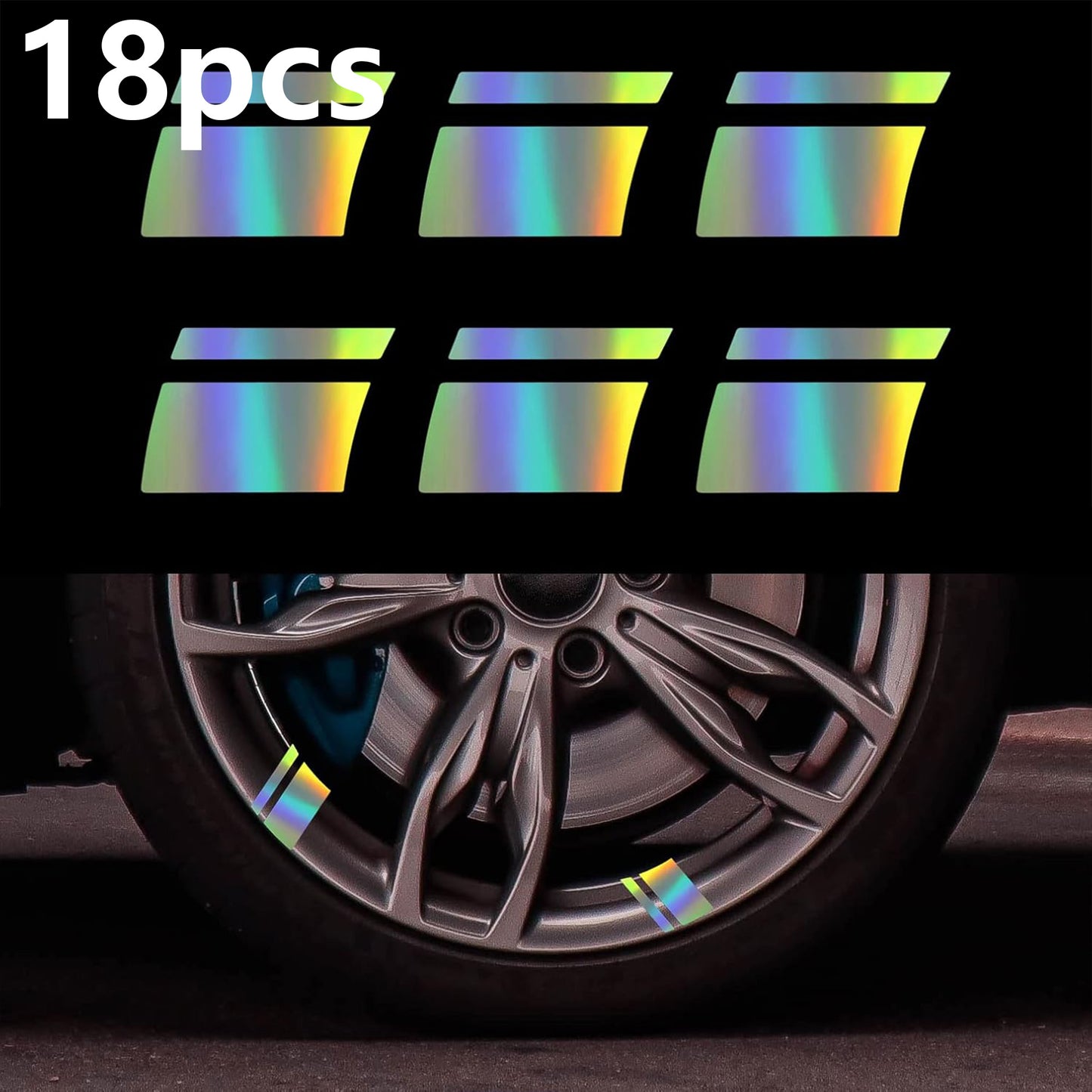 18Pcs Reflective Car Wheel Rim Decal Stripes Decoration Accessories
