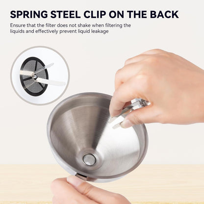Food Grade Metal Funnel with Strainer for Filling Bottles, Transferring Liquid