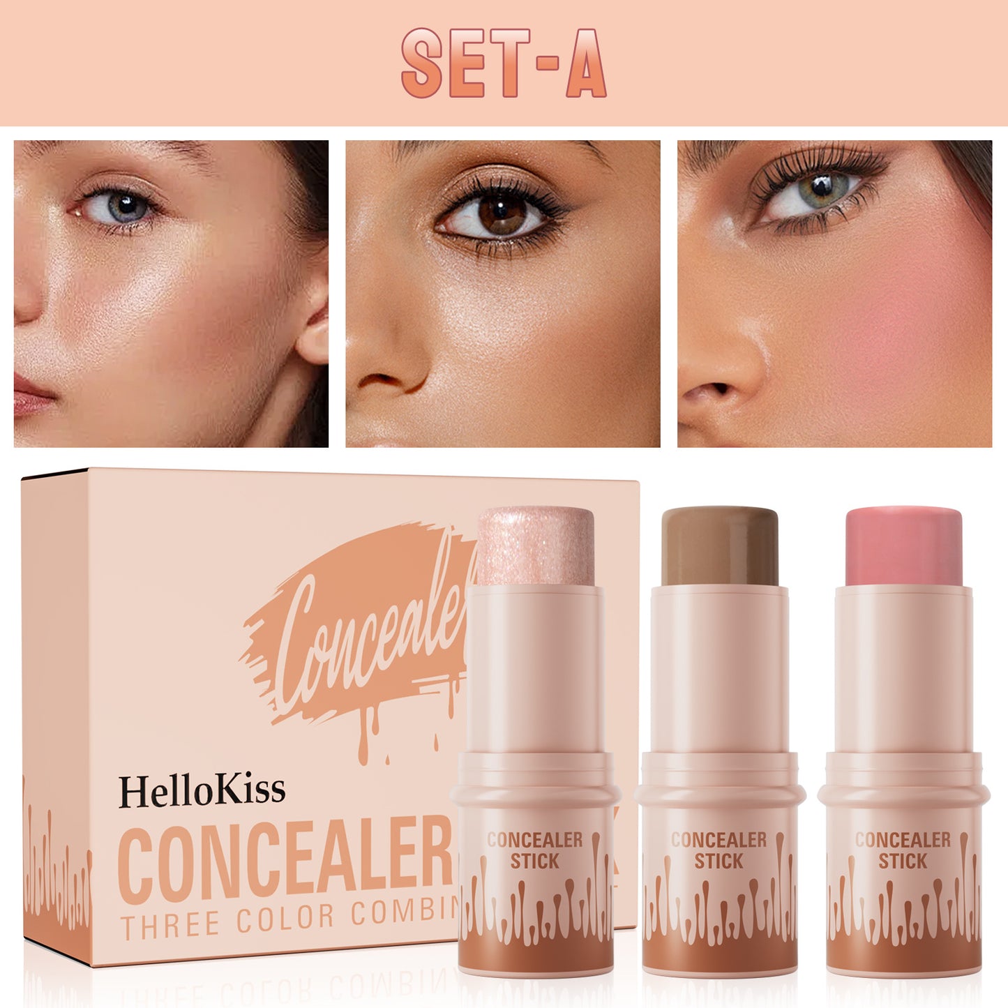 3pcs Long-Lasting Waterproof Contour Stick Set -  Cream Blush & Highlighter Bronzer Pen