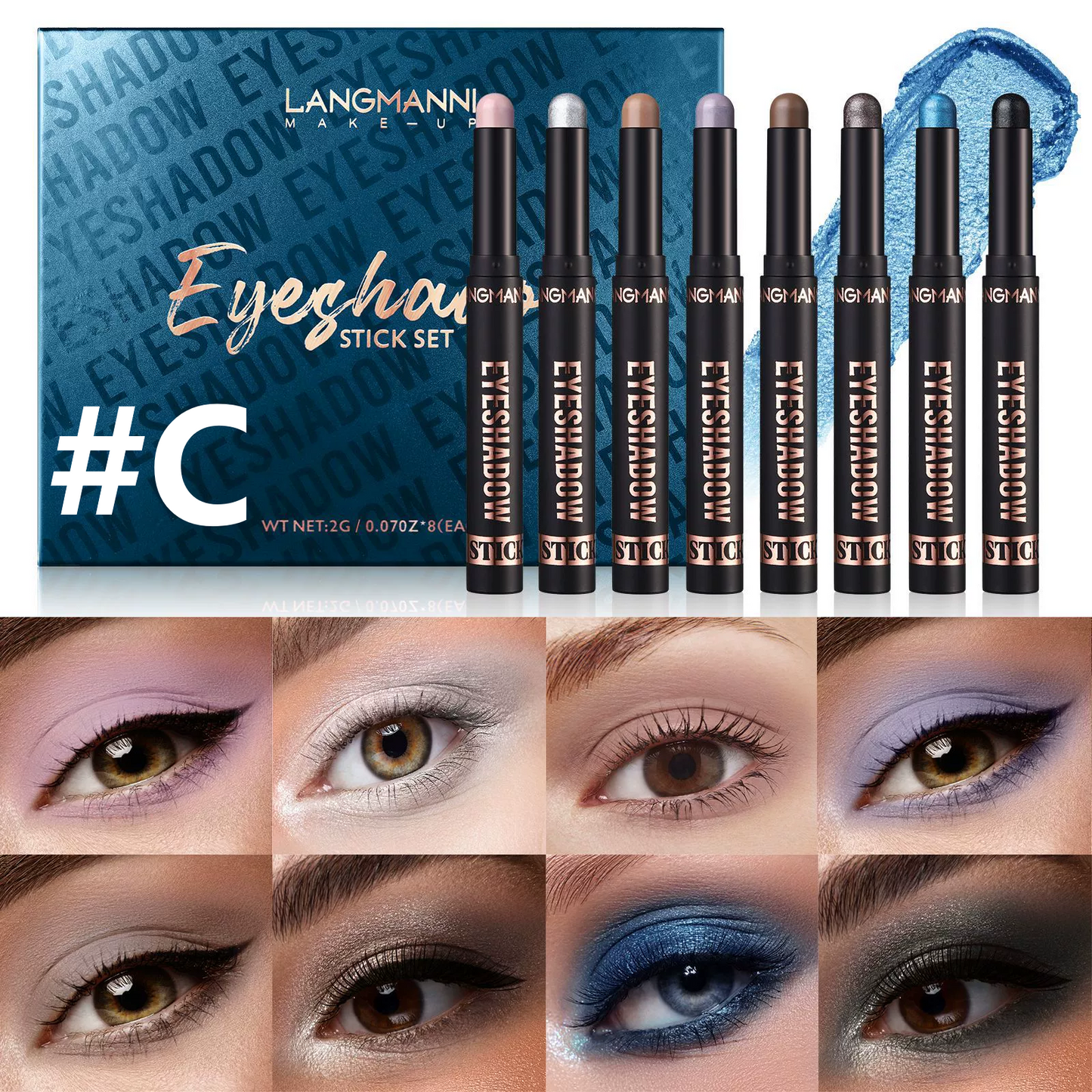 8pcs Soft Smooth Cream Eyeshadow Stick Gift Set